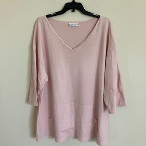 Bryn Walker Women's Pink V-Neck Cotton Top